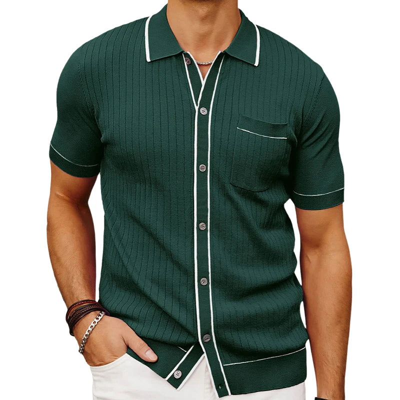 Summer New Cardigan Knit Mens Shirt Casual Single Breasted Short Sleeve Business Knit Men's Polo Shirt