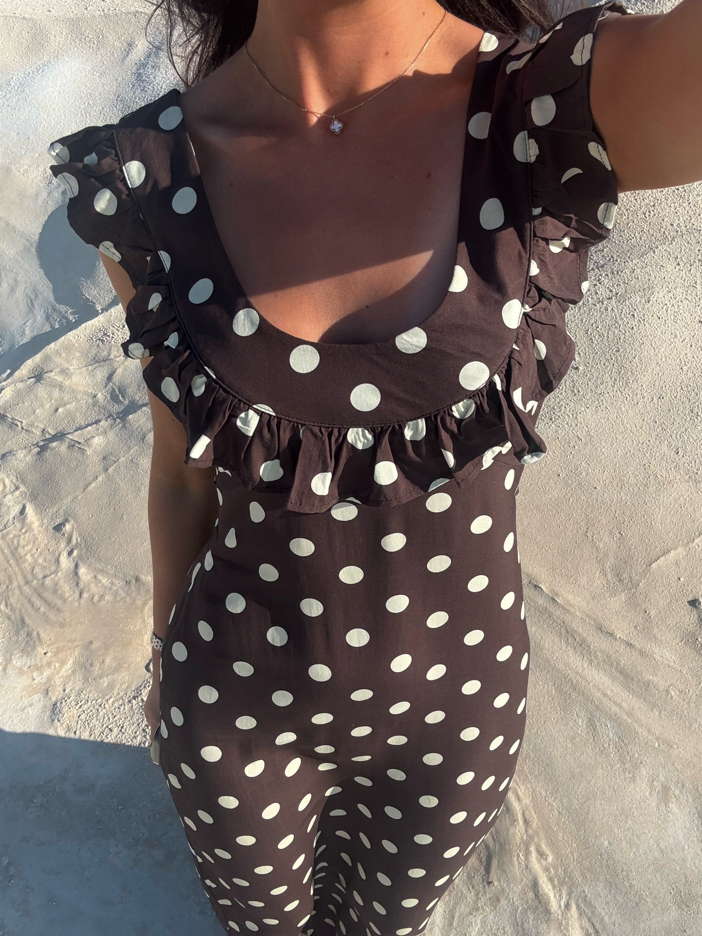 Luna dress with polka dots - Brown/yellow