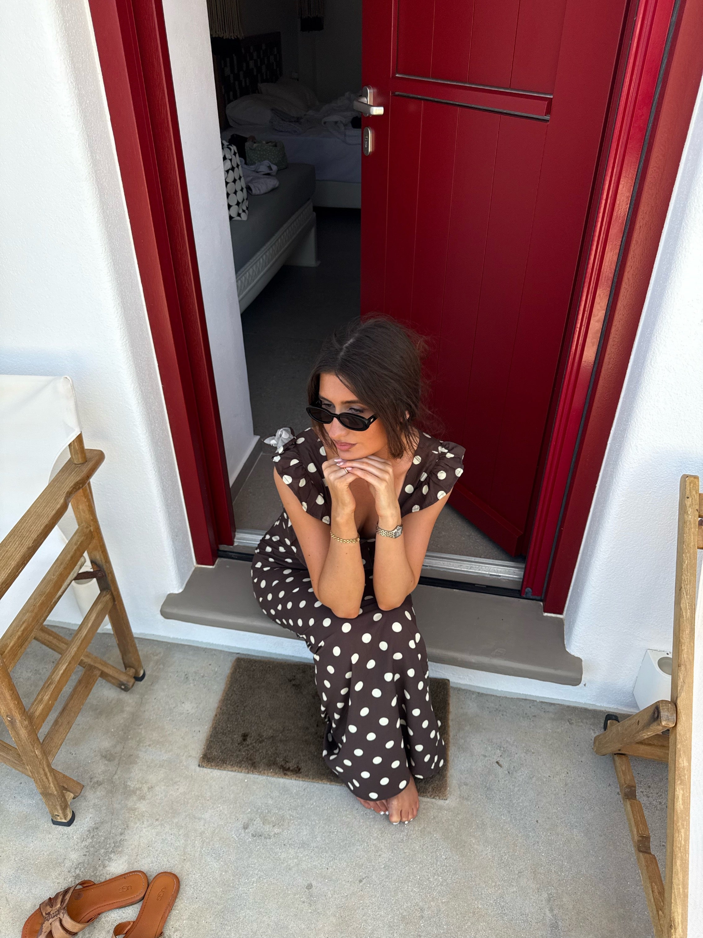 Luna dress with polka dots - Brown/yellow