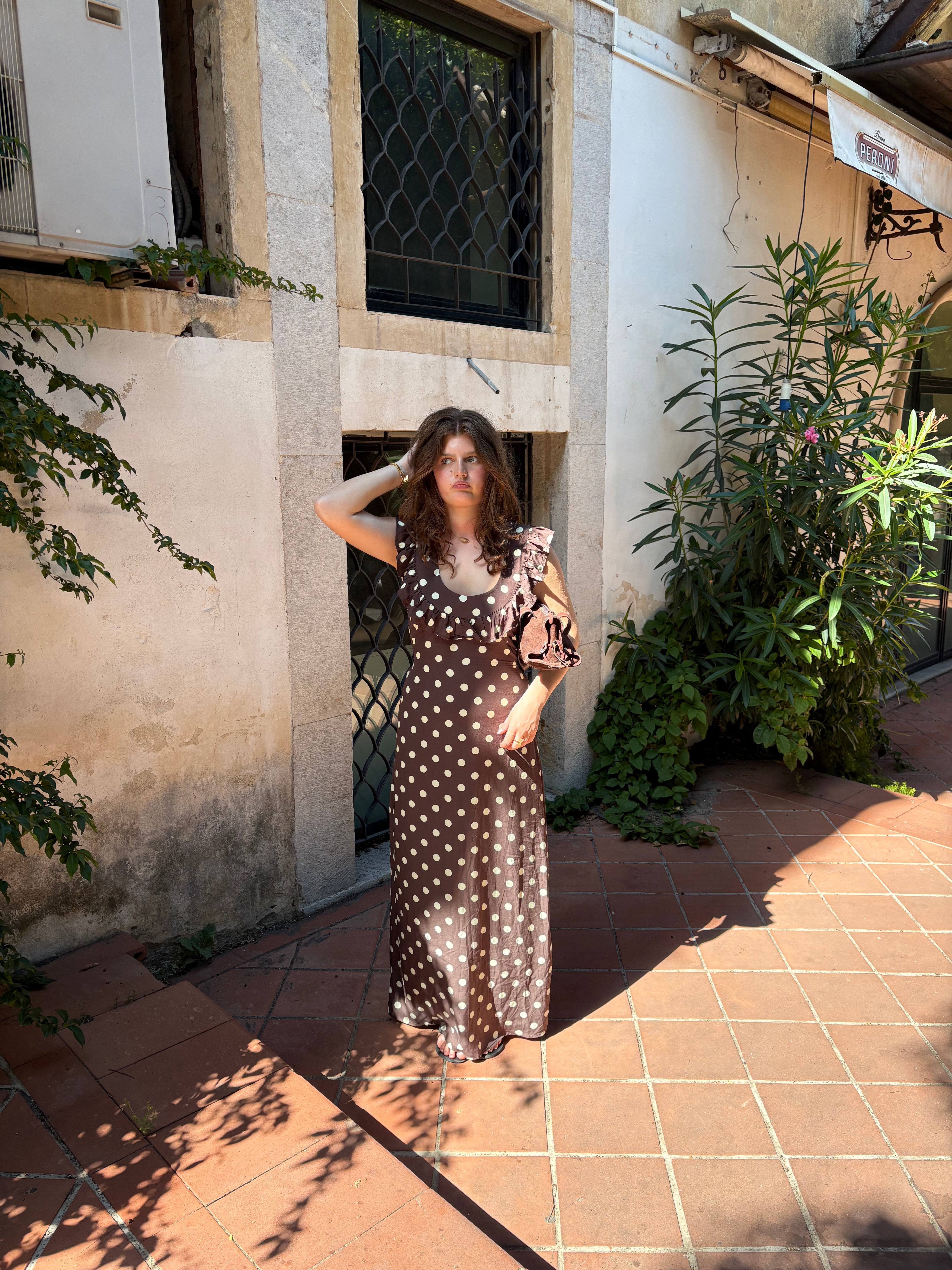 Luna dress with polka dots - Brown/yellow