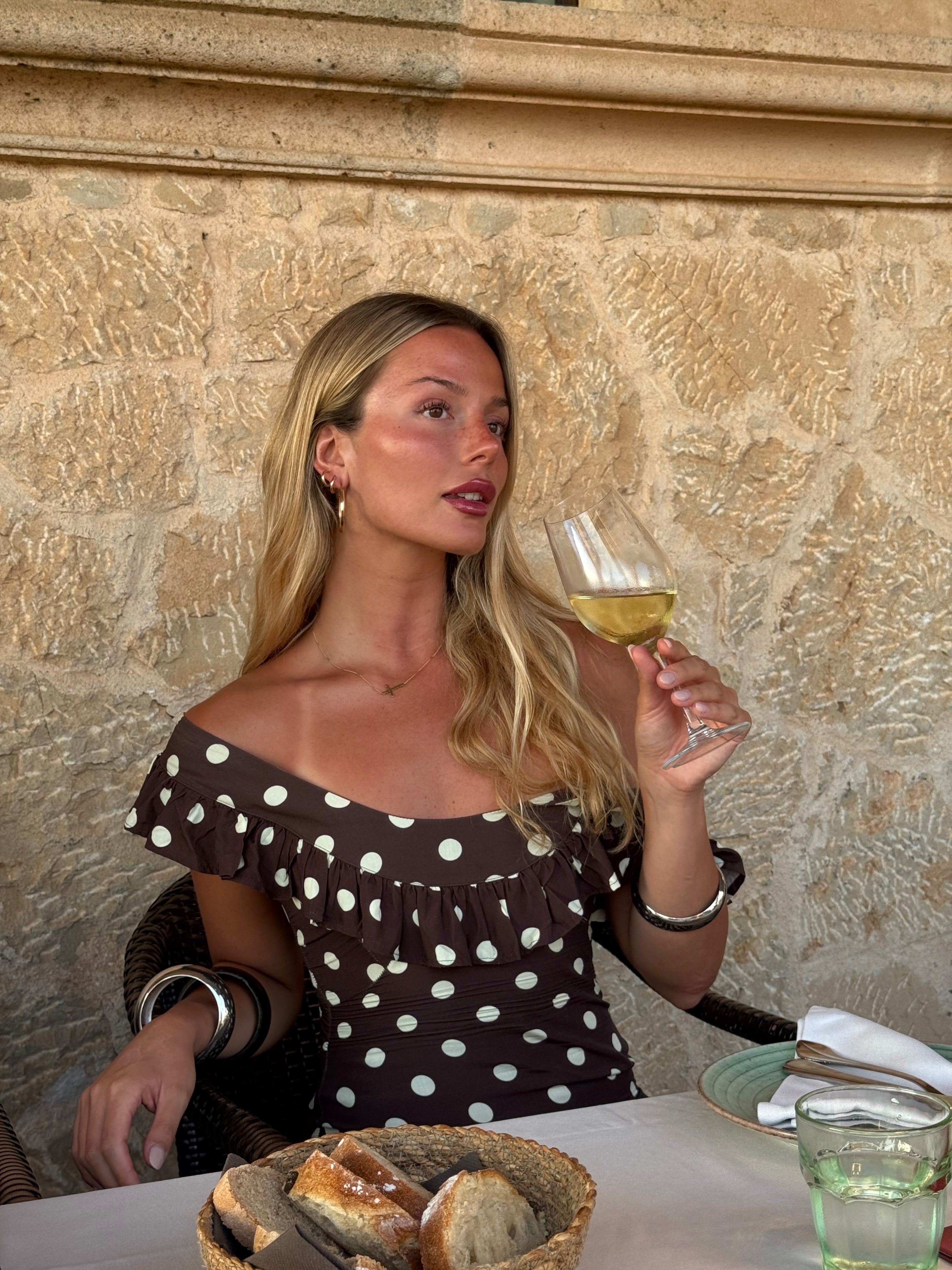 Luna dress with polka dots - Brown/yellow