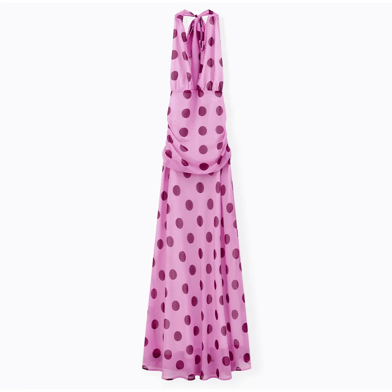 Pinkes Chiffon-Kleid mit Polka-Dots