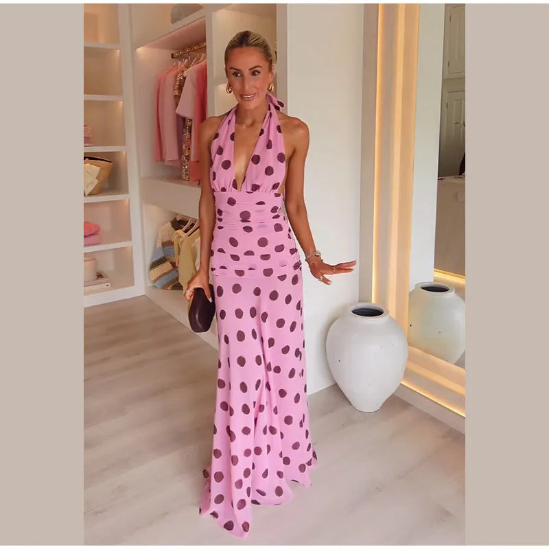 Pinkes Chiffon-Kleid mit Polka-Dots