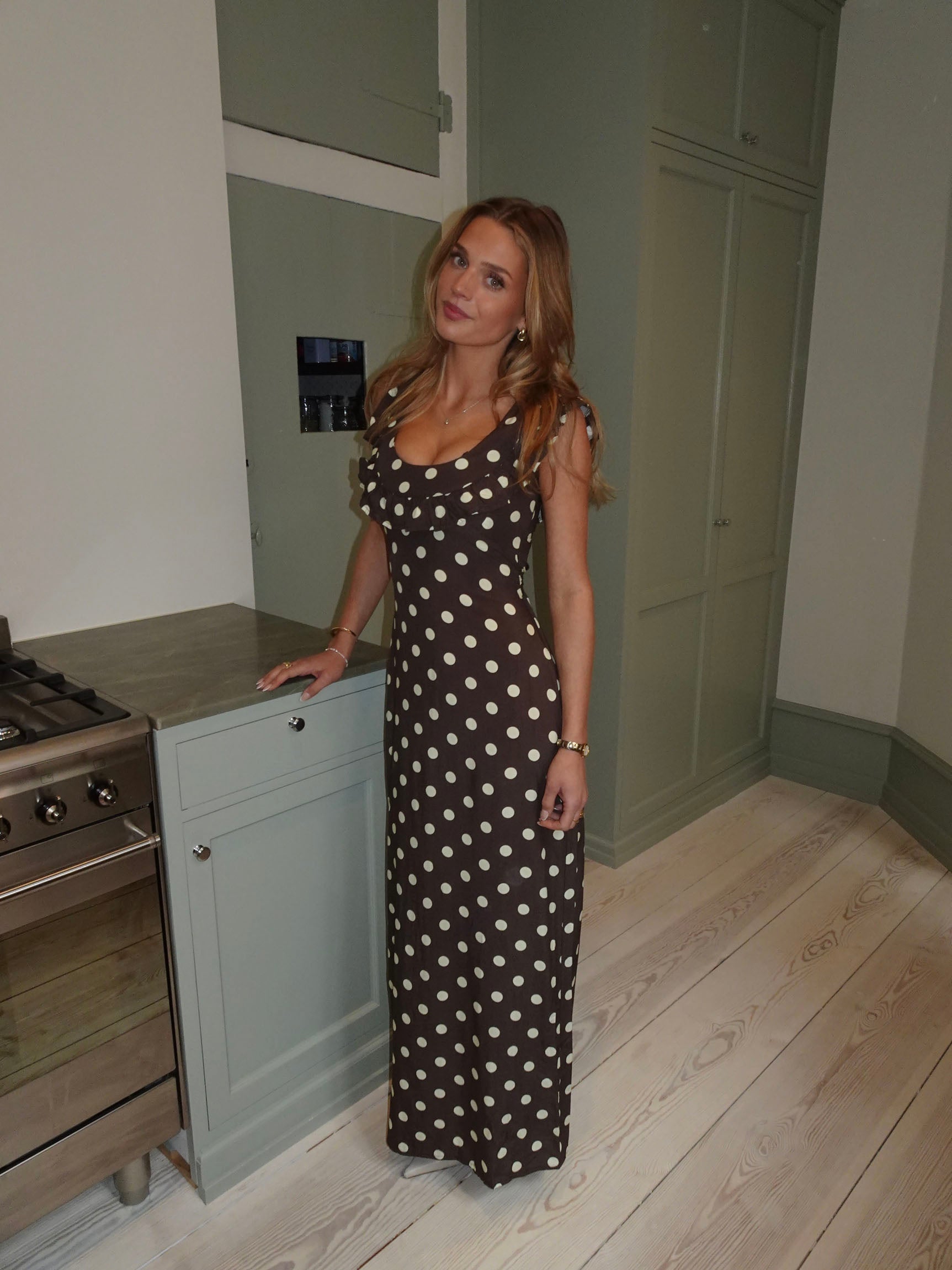 Luna dress with polka dots - Brown/yellow