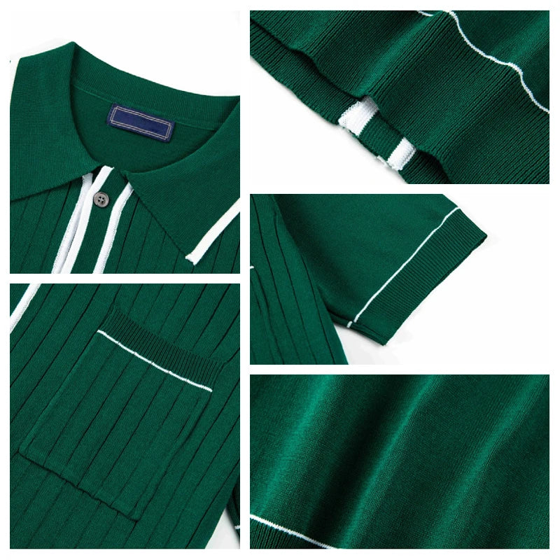 Summer New Cardigan Knit Mens Shirt Casual Single Breasted Short Sleeve Business Knit Men's Polo Shirt