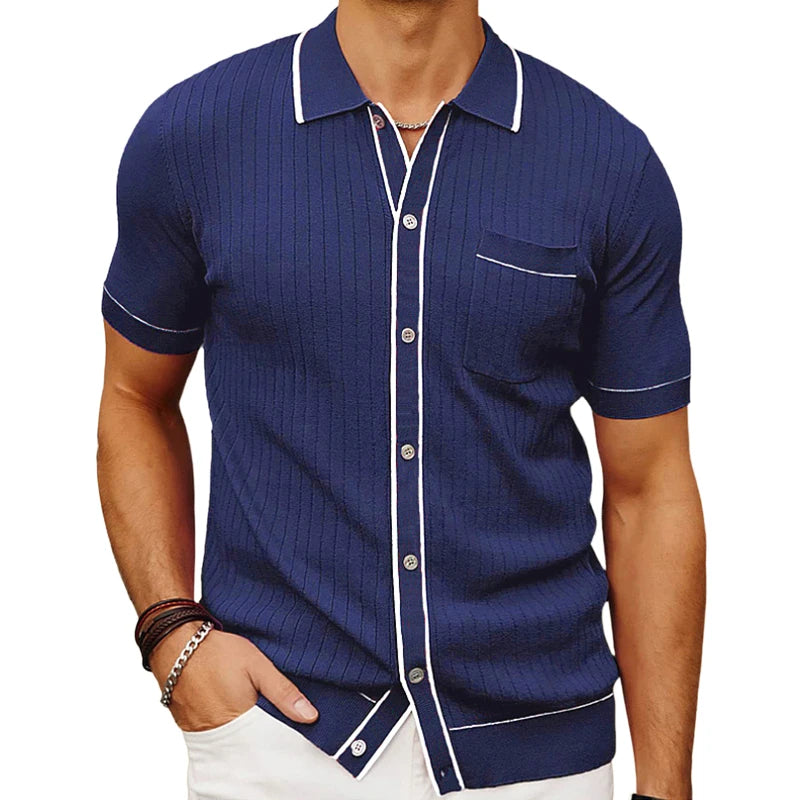 Summer New Cardigan Knit Mens Shirt Casual Single Breasted Short Sleeve Business Knit Men's Polo Shirt