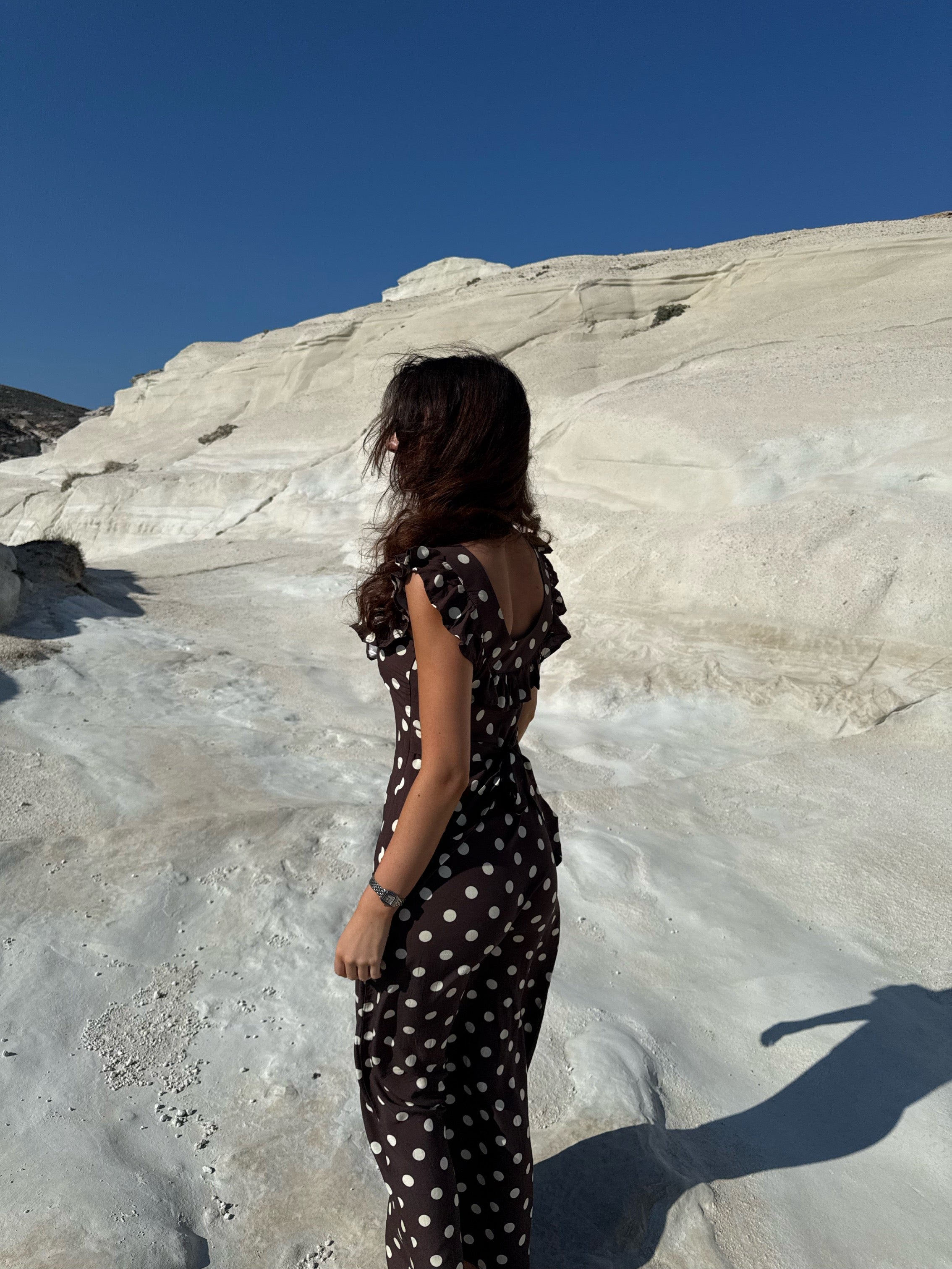 Luna dress with polka dots - Brown/yellow