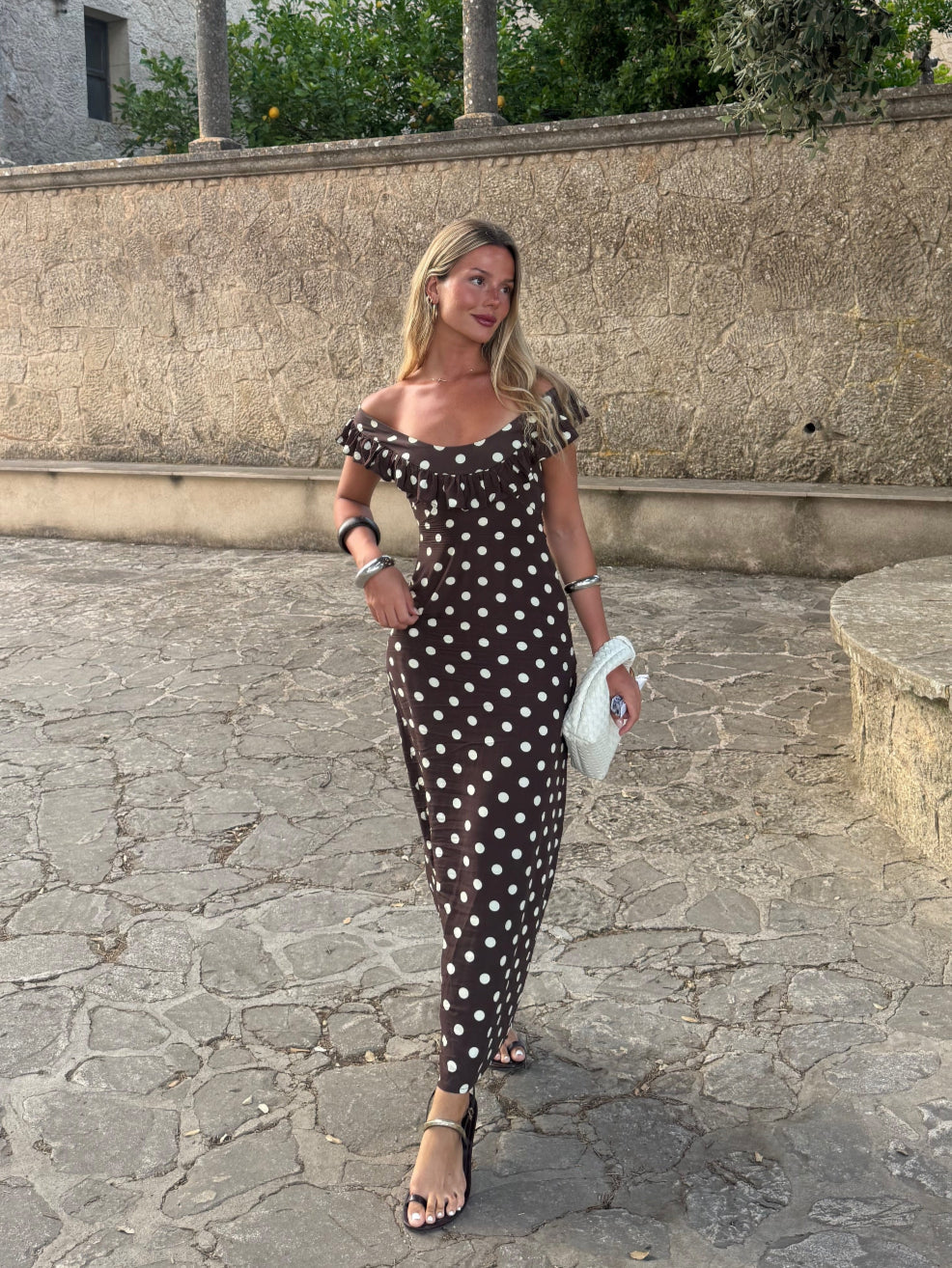 Luna dress with polka dots - Brown/yellow