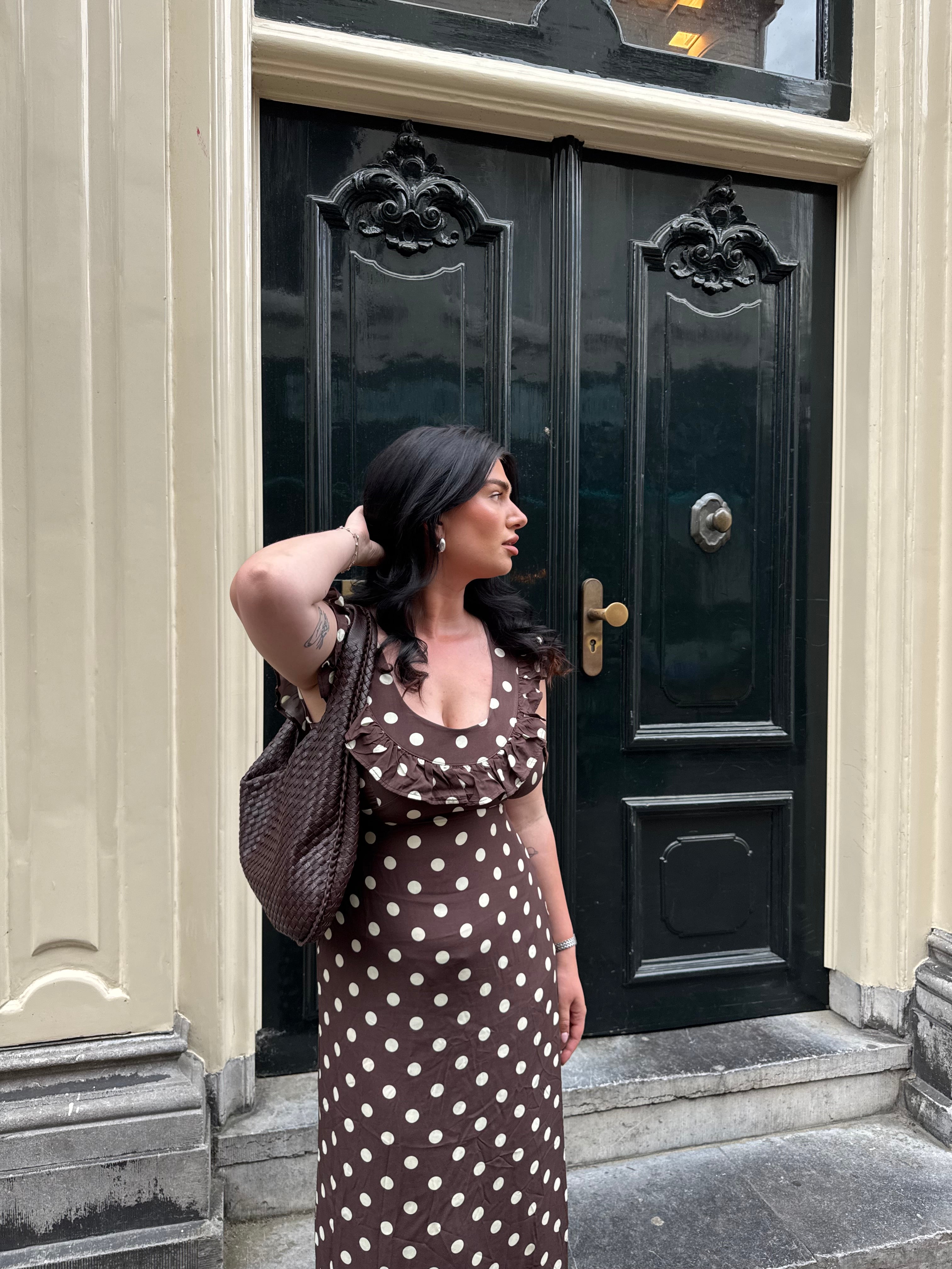 Luna dress with polka dots - Brown/yellow